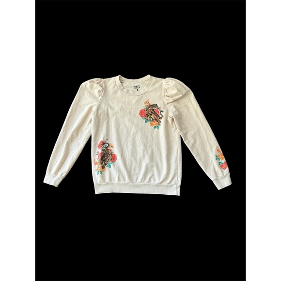 Anthropologie Back When Tiger Floral Sweatshirt Puff Sleeve Cotton S - Picture 4 of 11